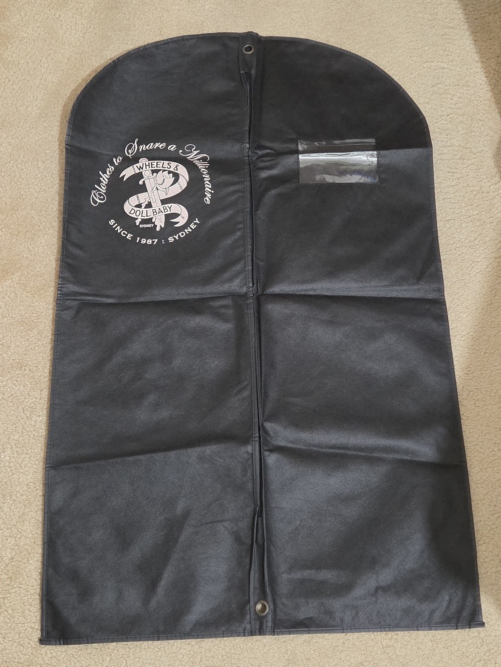 Wheels & Dollbaby Large Black Garment Bag with Logo